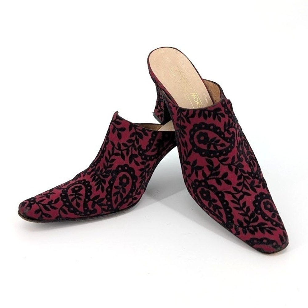 Johnny Moke London Burgundy Black Brocade Velvet Pointed Made in Italy 37